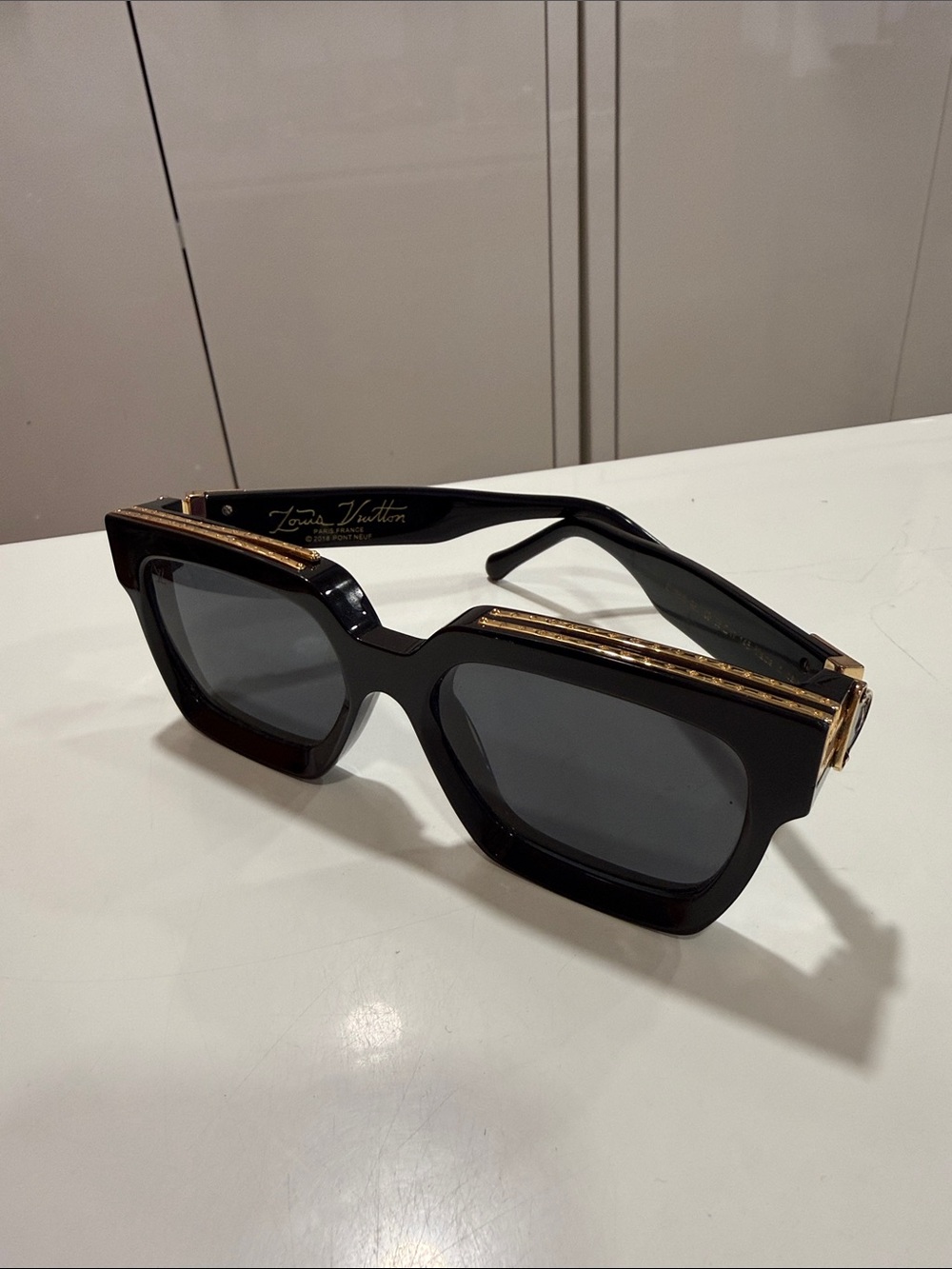 Louis Vuitton Black and Gold Rectangle Sunglasses